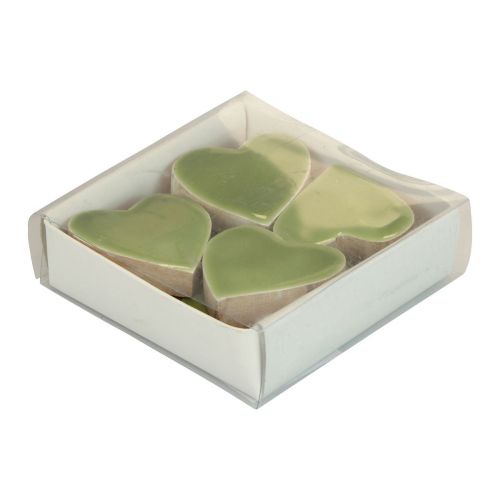 Floristik24 Trehjerter dekorative hjerter tre lys grønn blank effekt 4,5cm 8 stk