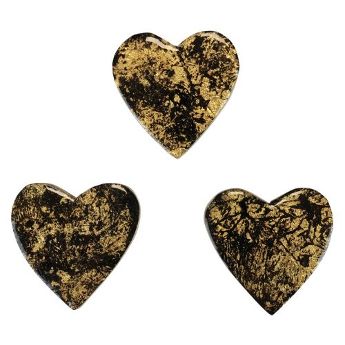 Floristik24 Trehjerter dekorative hjerter svart gull glanseffekt 4,5cm 8stk