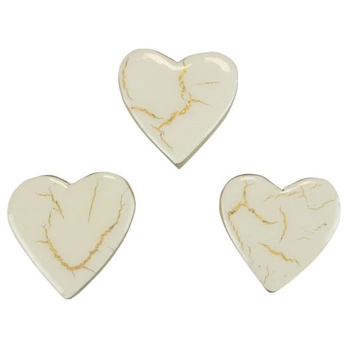 gjenstander Trehjerter dekorative hjerter hvitt gull glans crackle 4,5cm 8stk