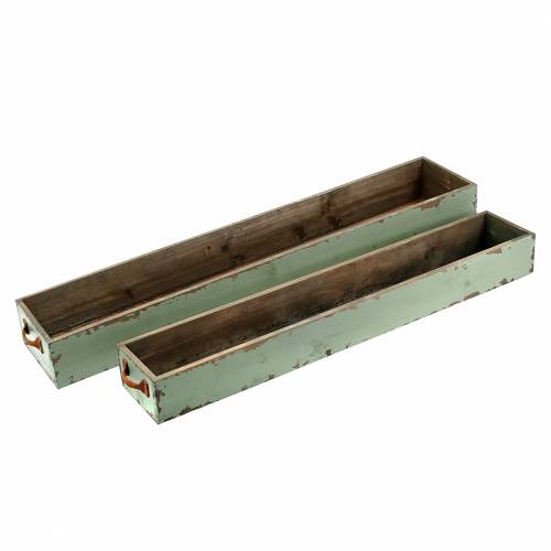 Floristik24 Planter treboks med håndtak antikkgrønn 74 × 14/66 × 11cm sett med 2