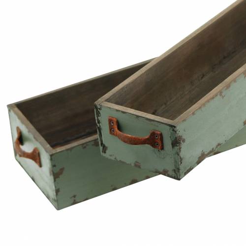 Floristik24 Planter treboks med håndtak antikkgrønn 74 × 14/66 × 11cm sett med 2