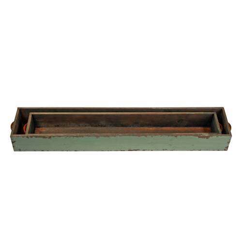 Floristik24 Planter treboks med håndtak antikkgrønn 74 × 14/66 × 11cm sett med 2