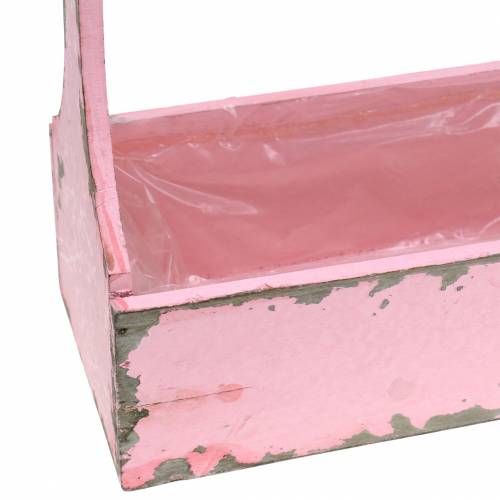 gjenstander Plantekurv verktøykasse med jutehåndtak rosa brukt look 28x12x24cm 1p