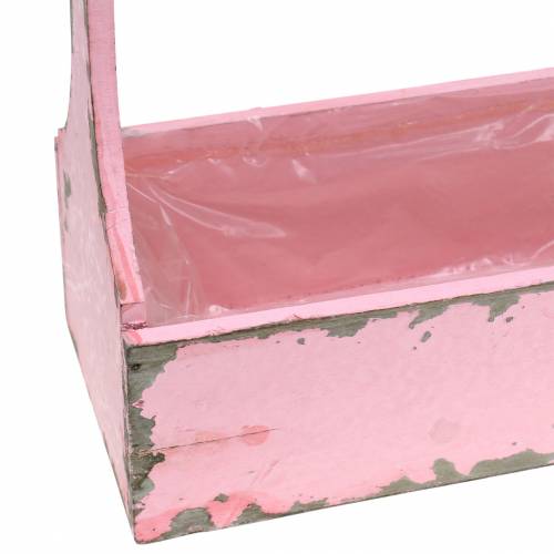 Floristik24 Plantekurv verktøykasse med jutehåndtak rosa brukt look 28x12x24cm 1 stk