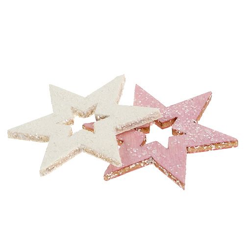 Floristik24 Trestjerne 3,5cm rosa/hvit med glitter 72 stk