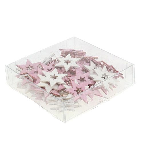 Floristik24 Trestjerne 3,5cm rosa/hvit med glitter 72 stk