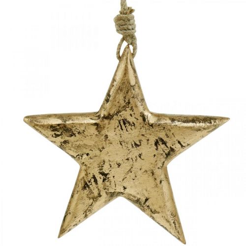 gjenstander Hengende stjerne, tredekor med gulleffekt, advent 14cm × 14cm