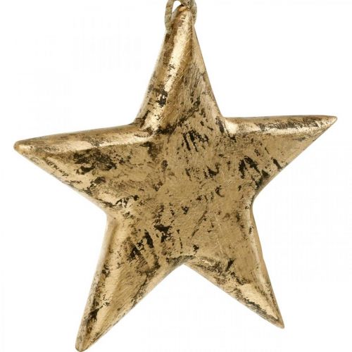 gjenstander Hengende stjerne, tredekor med gulleffekt, advent 14cm × 14cm
