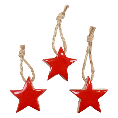 gjenstander Trestjerne juletrepynt røde, naturlige dekorative stjerner 5cm 24stk