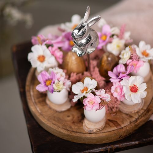 Floristik24 Trebrett naturlig kanin dekorativ metall sølv Ø27,5cm H21cm