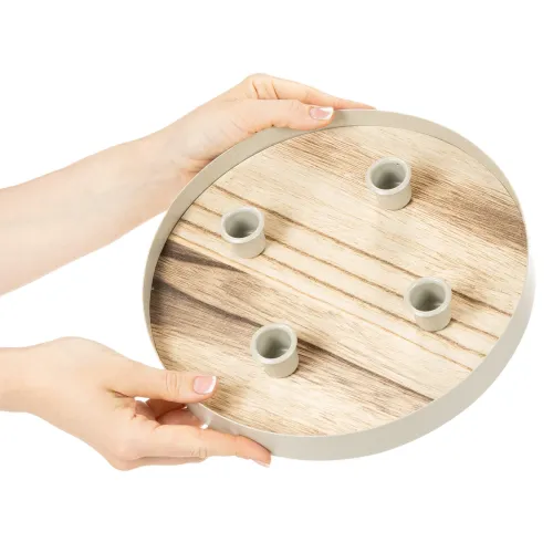 Lysestake for fire spisslys, rundt trebrett, 25 cm | Floristik24.no