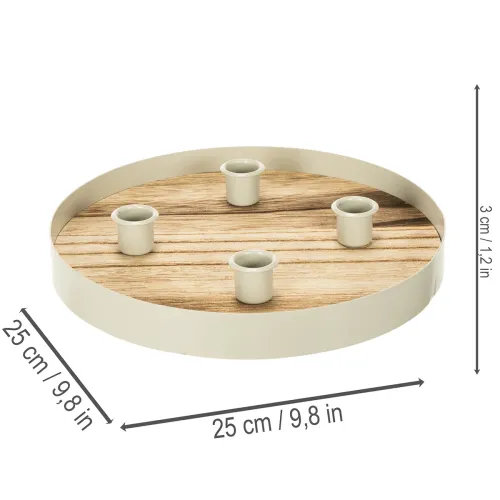 Lysestake for fire spisslys, rundt trebrett, 25 cm | Floristik24.no