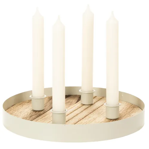 Lysestake for fire spisslys, rundt trebrett, 25 cm | Floristik24.no