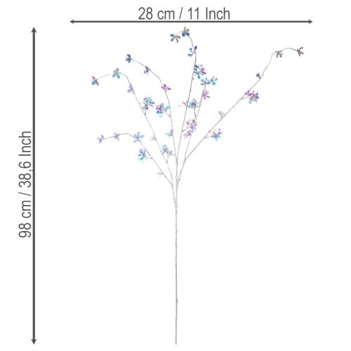 Kunstig, delikat blomstrende gren med iriserende blomster, 98 cm | Floristik24.no