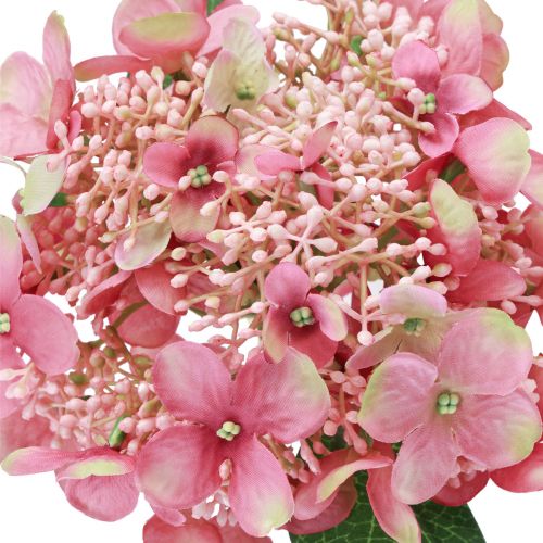 gjenstander Hortensia kunstig rosa og grønn hageblomst med knopper 52cm