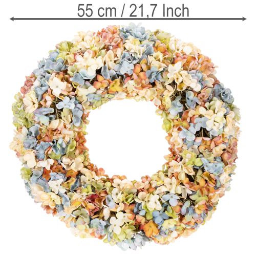 Kunstig hortensiakrans, fargerik, til dør og vegg, 55 cm | Floristik24.no