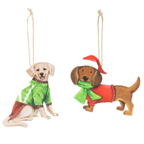 Julepynt med hund, dekorativ opphengspynt, hund med skjerf og lue, 12 cm, 2 stk. kjøpe | Floristik24.no