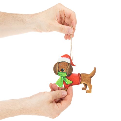 Julepynt med hund, dekorativ opphengspynt, hund med skjerf og lue, 12 cm, 2 stk. | Floristik24.no