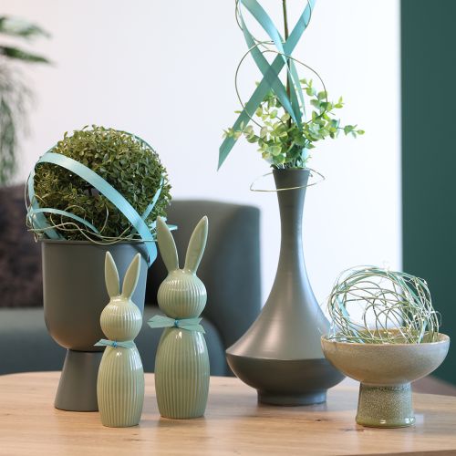 gjenstander Keramisk påskeharefigur i pastellgrønn, borddekorasjon, 22 cm, 2 stk.