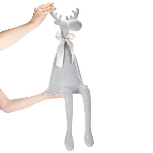 Dekorativ flokket elgfigur med sløyfe, hylleholder, 80 cm | Floristik24.no