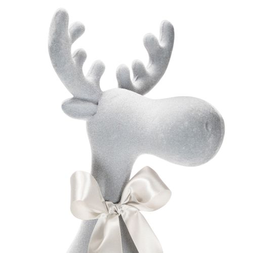 Dekorativ flokket elgfigur med sløyfe, hylleholder, 80 cm | Floristik24.no