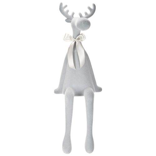 Dekorativ flokket elgfigur med sløyfe, hylleholder, 80 cm | Floristik24.no