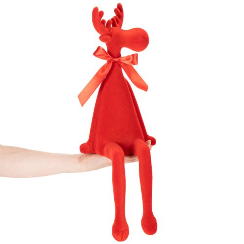 Dekorativ elgfigur med sløyfe, sittende, flokket hylleholder, 54 cm | Floristik24.no