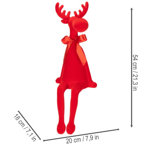 Dekorativ elgfigur med sløyfe, sittende, flokket hylleholder, 54 cm | Floristik24.no