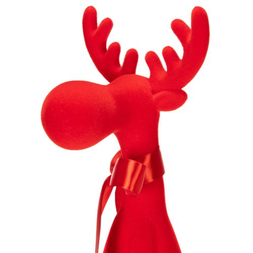 Dekorativ elgfigur med sløyfe, sittende, flokket hylleholder, 54 cm | Floristik24.no