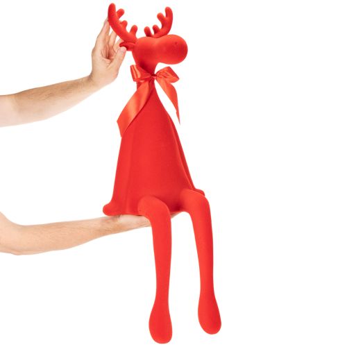 Dekorativ elgfigur, flokket hylleholder med sløyfe, 80 cm | Floristik24.no