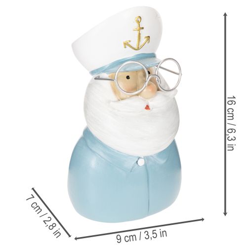 Kapteinfigur, maritim dekorasjon med briller og hatt, 16 cm | Floristik24.no