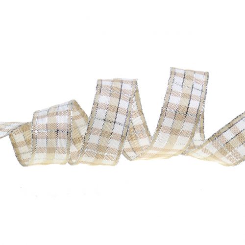 Floristik24 Rutebånd med glimmer naturlig sølv 25mm 15m