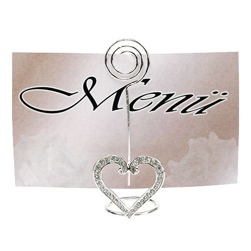 Floristik24 Kortholder hjerte til borddekorasjon 4cm sølv 6stk
