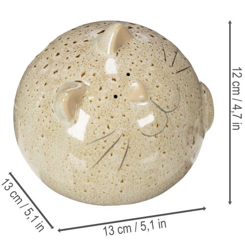 gjenstander Dekorativ kattefigur i keramikk, rundt design til stue eller soverom, 13 cm, 2 stk.
