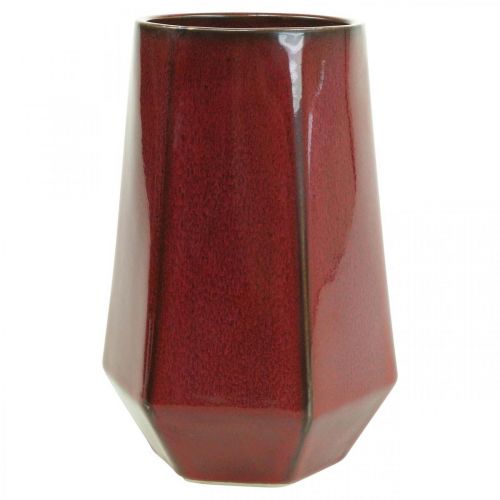 gjenstander Keramikkvase Blomstervase Rød Sekskant Ø14,5cm H21,5cm
