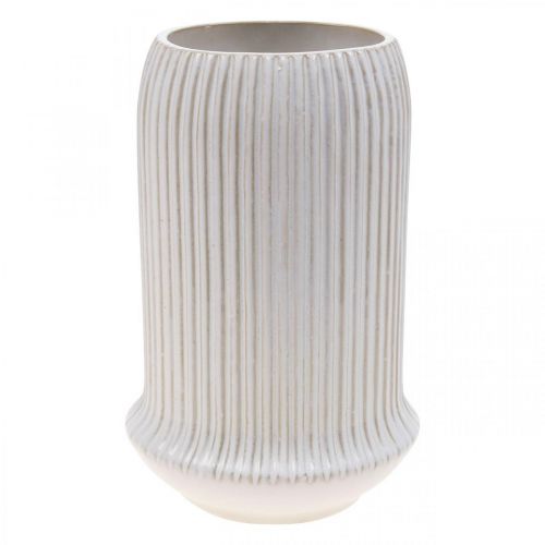 Floristik24 Keramikkvase med riller Hvit keramikkvase Ø13cm H20cm