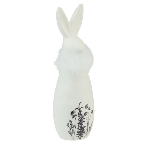 gjenstander Keramisk kanin hvite kaniner dekorative fjær blomster Ø6cm H20,5cm
