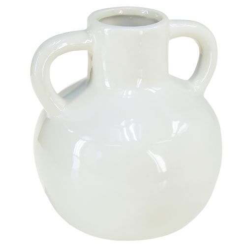 gjenstander Keramikkvase hvit vase med 2 håndtak keramikk Ø7cm H11,5cm
