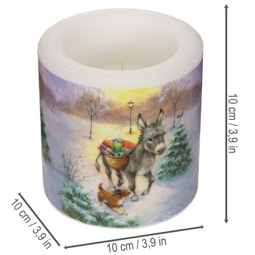 Søylelys vinterlandskap med esel- og hundemotiv 10 cm | Floristik24.no