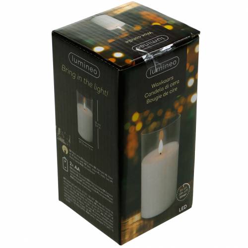 gjenstander LED lys i glass ekte voks hvit Ø7,5cm H10cm