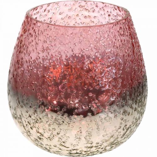 Floristik24 Glasslykt, telysholder, borddekorasjon, lyseglass rosa / sølv Ø15cm H15cm