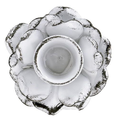 Floristik24 Lysestaker blomsterformet hvit shabby Ø5,8 cm H6,8 cm 4 stk