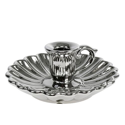 Floristik24 Lysestake Keramikk Sølv Ø16cm