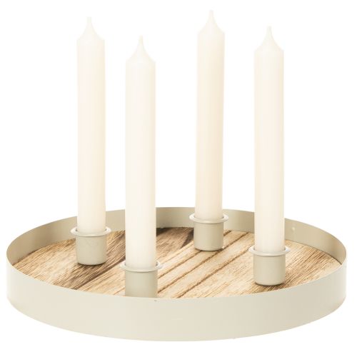 Lysestake for fire spisslys, rundt trebrett, 25 cm | Floristik24.no