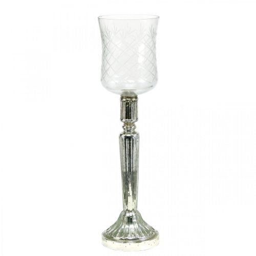 gjenstander Lantern Glass Lysestake Antik Look Sølv Ø11,5cm H42,5cm