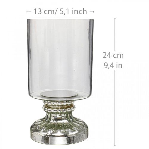 Floristik24 Lyktglass lysglass antikk look sølv Ø13cm H24cm
