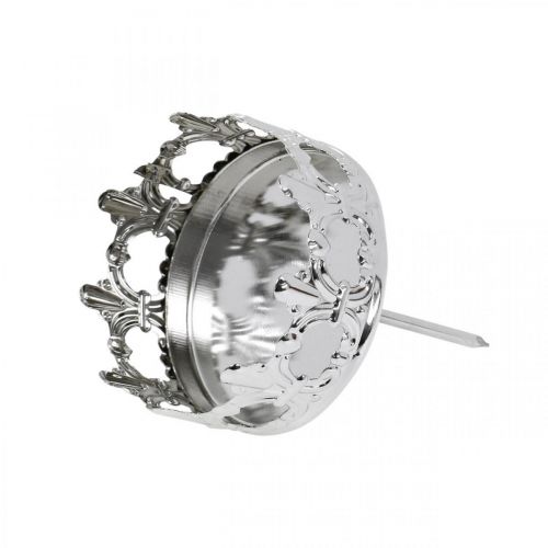 Floristik24 Lyspyntekrone, telysholder til pinne, adventsdekorasjon sølv Ø5,5cm 4stk