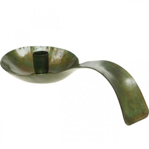 Lysestake i antikk metallskje med patina 25x11x5cm | Floristik24.no