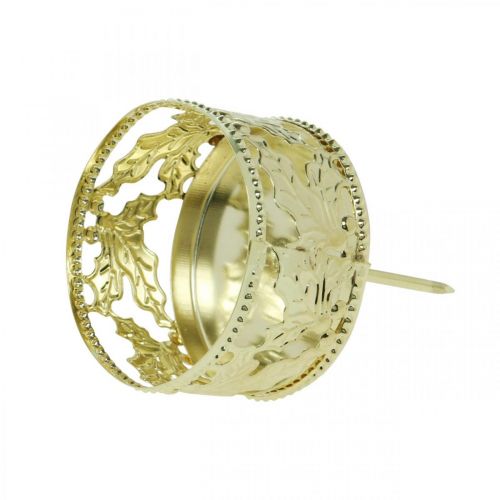 Floristik24 Telysholder for stikking, adventspynt, lysestake kristtorn dekorasjon gylden Ø5,5cm 4 stk.