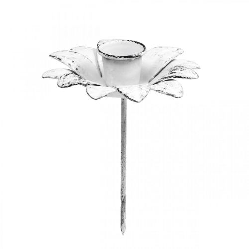 Floristik24 Lysestak blomst metall lysestake til pinne Hvit Shabby Ø9cm